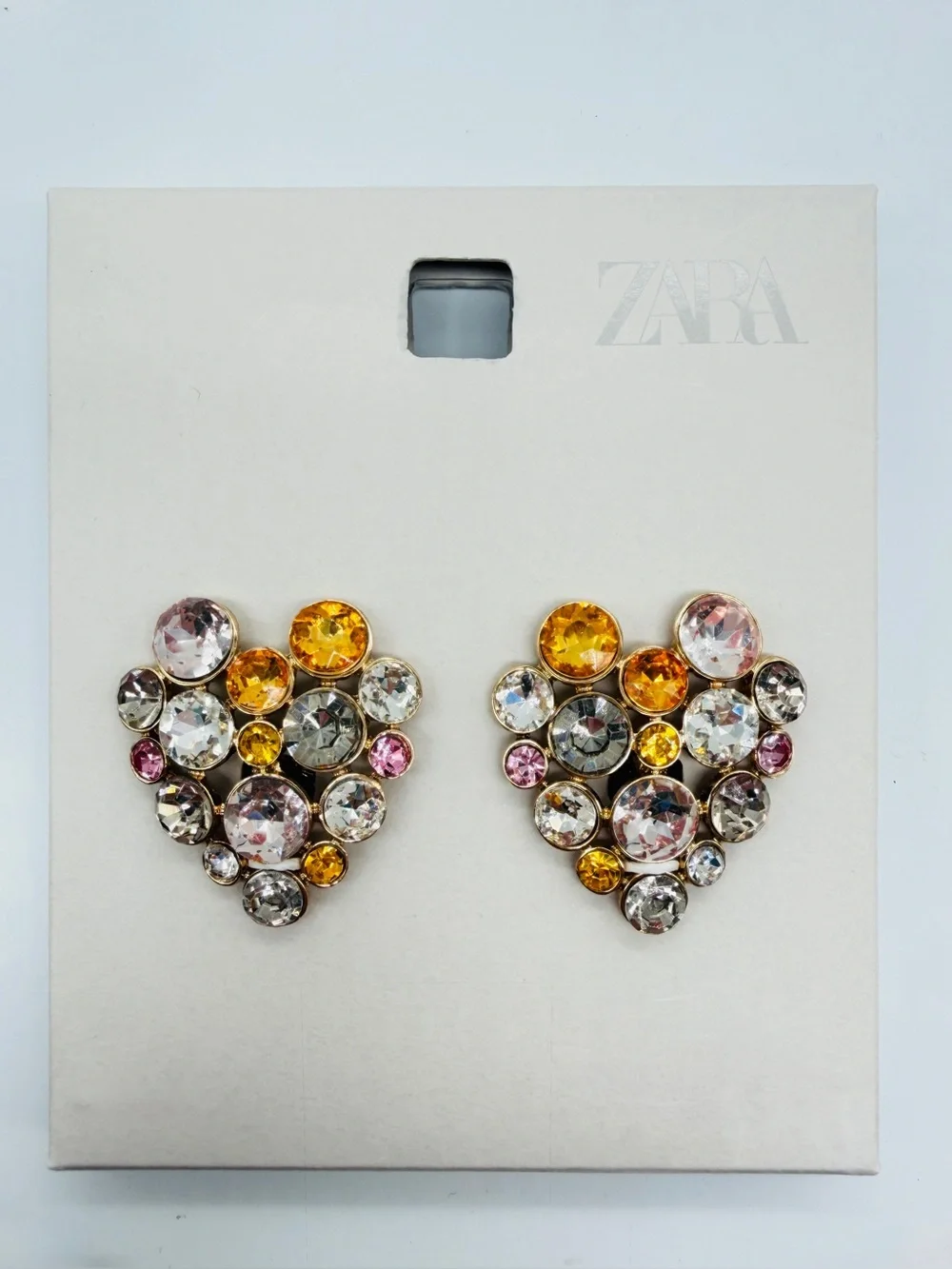 ZARA Multicolored Jeweled Heart Shaped Earrings NWT